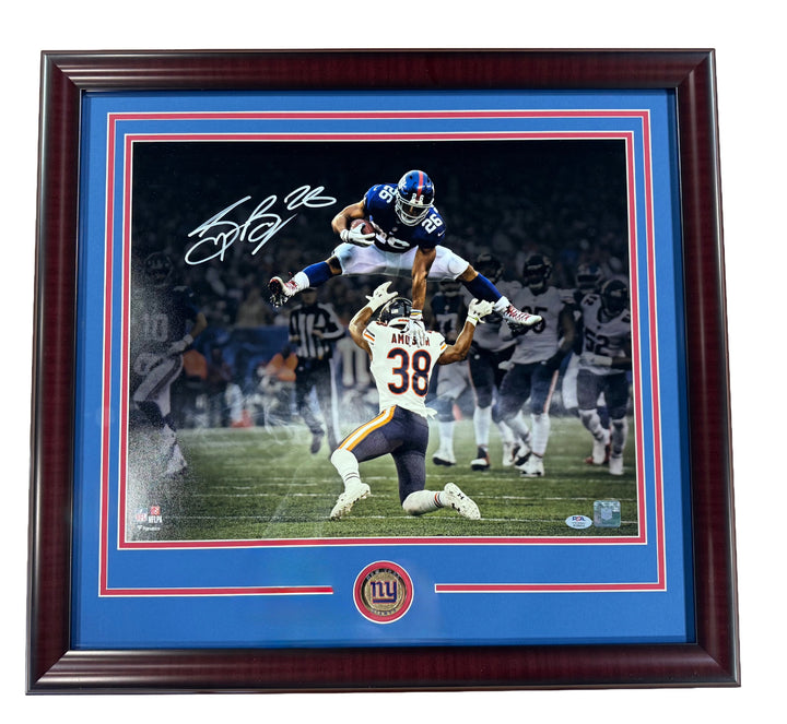 Saquon Barkley Signed 16x20 Framed Rookie Hurdle Photo NY Giants Auto PSA COA