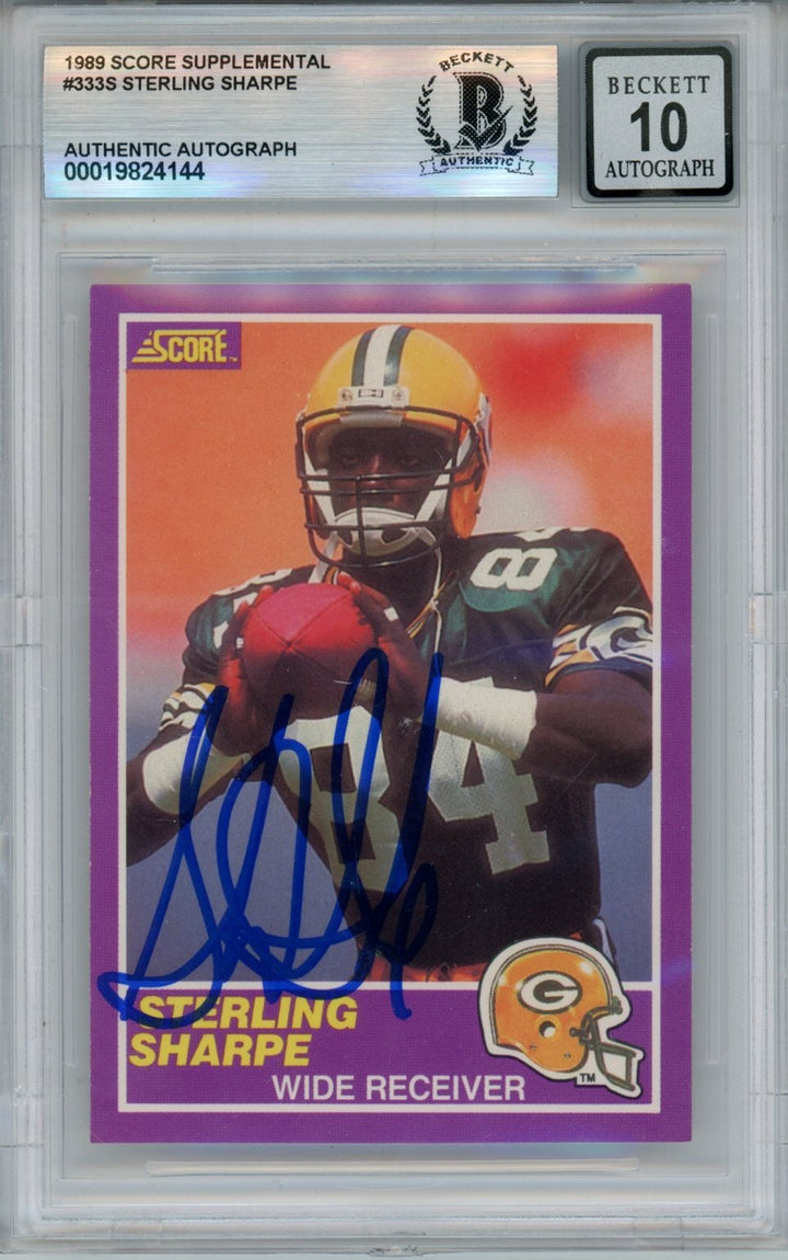 Sterling Sharpe Signed 89 Score Supplemental 333S 10auto Card Slab Beckett 53865