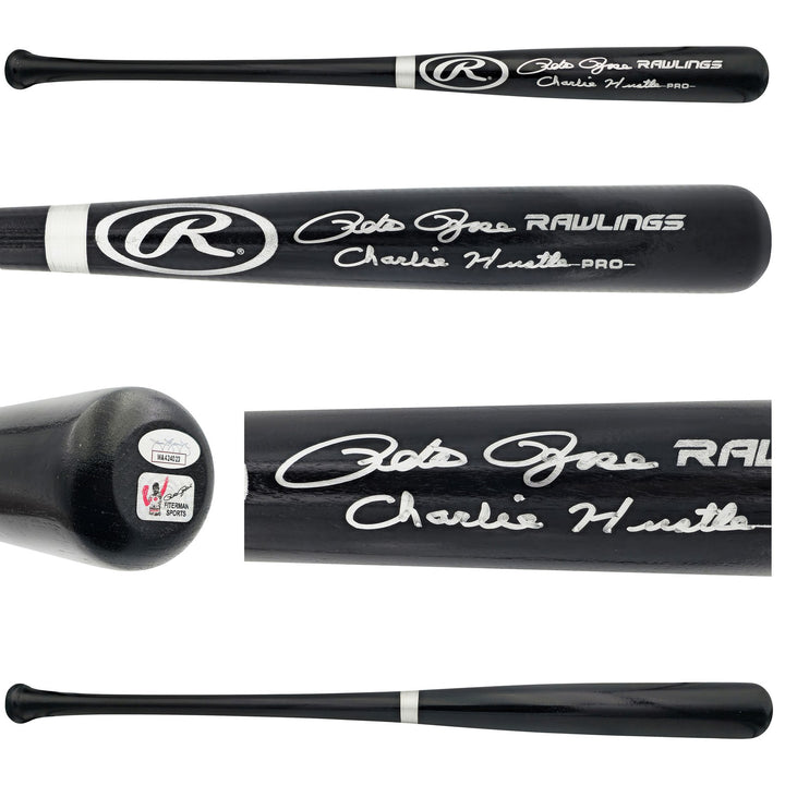 Pete Rose Signed Black Rawlings Pro Baseball Bat Reds "Charlie Hustle" JSA