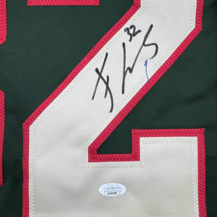 Framed Autographed/Signed Filip Gustavsson 35x39 Minnesota Green Jersey JSA COA