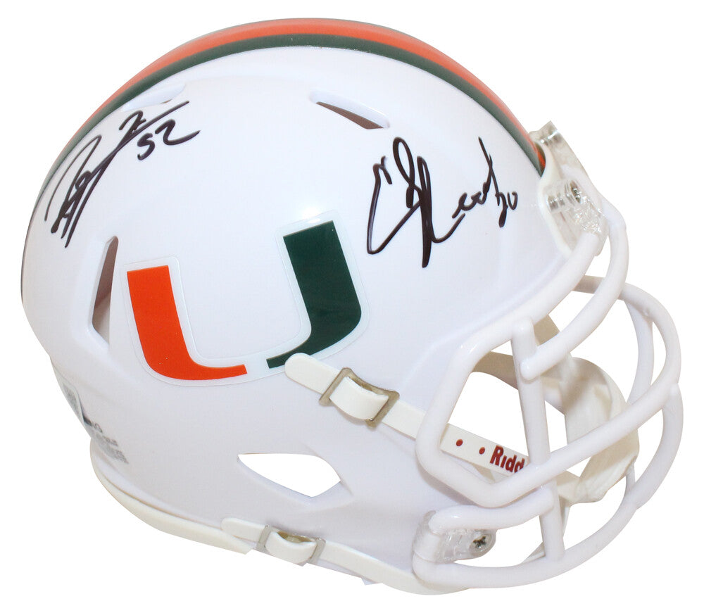 Ray Lewis & Ed Reed Autographed Miami Hurricanes Speed Mini Helmet BAS 39864