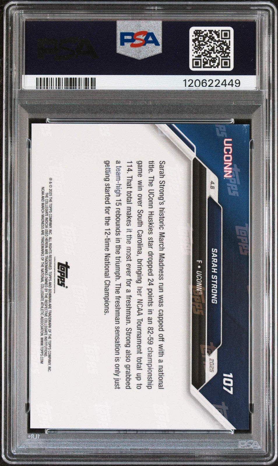 Graded 2024-25 Bowman U Now Sarah Strong #107 Rookie RC Basketball Card PSA 10