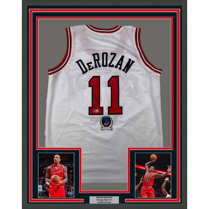 Framed Autographed/Signed DeMar DeRozan 33x42 Chicago White Jersey BAS COA