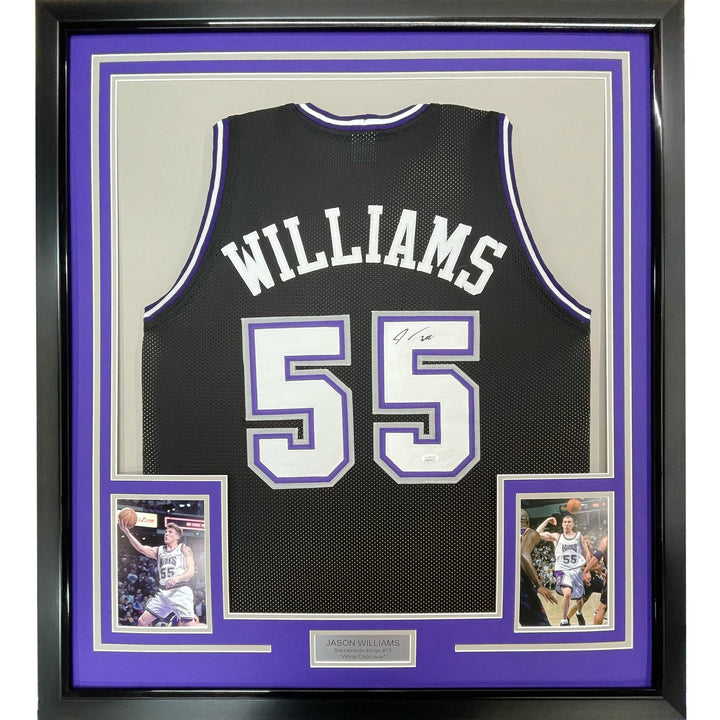 FRAMED Signed JASON WILLIAMS 35x39 Sacramento Black Jersey PSA COA