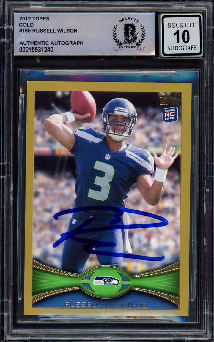 Russell Wilson Auto 2012 Topps Gold RC 165 Seahawks Auto GM 10 Beckett #15531240