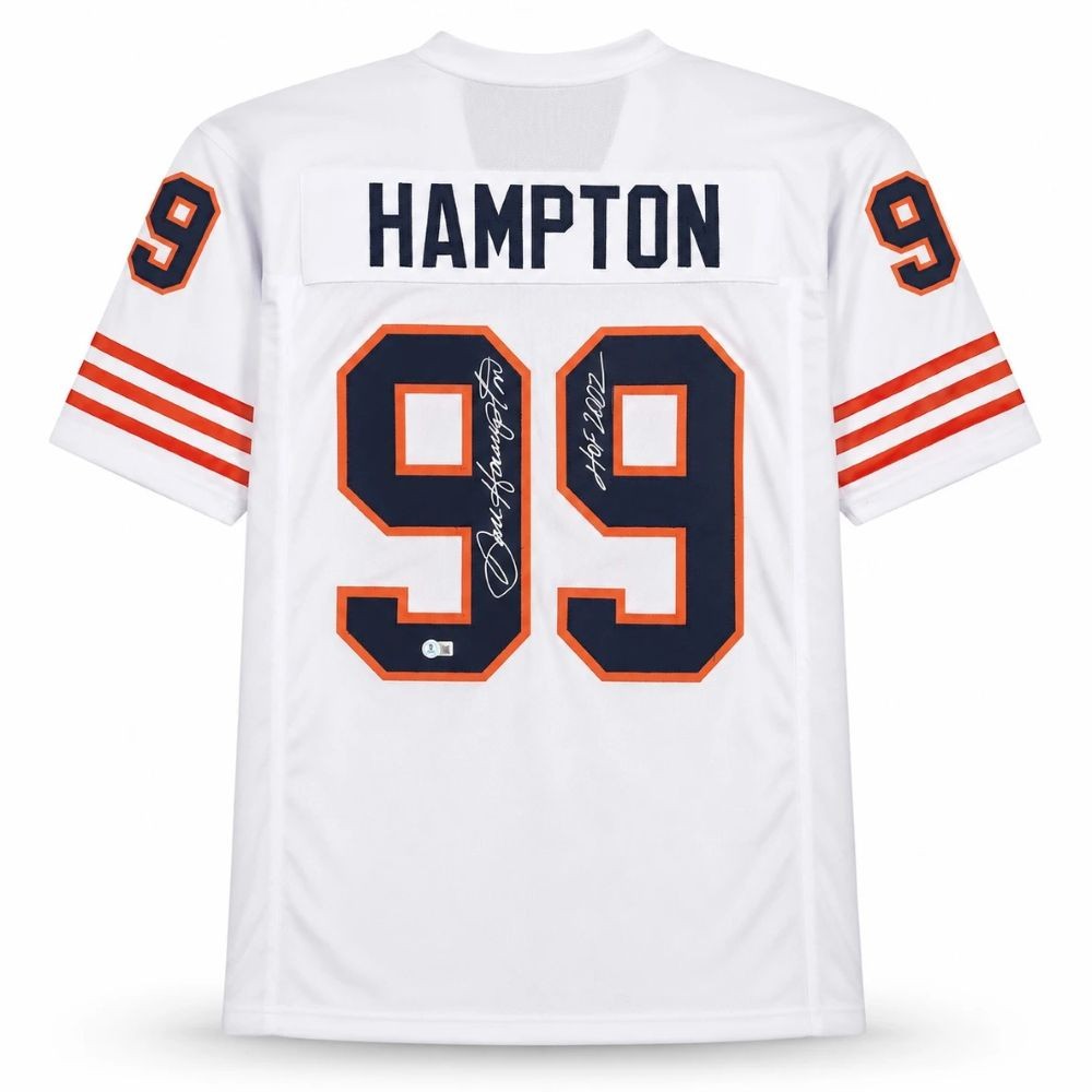 Dan Hampton Chicago Signed White Football Jersey HOF 2002 BAS