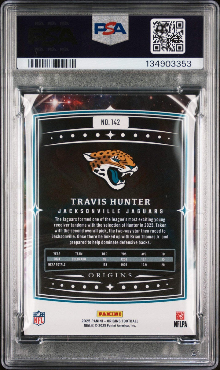 Graded 2025 Panini Origins Travis Hunter #142 Rookie RC Football Card PSA 10