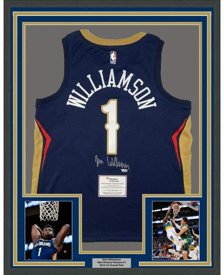 FRAMED Signed ZION WILLIAMSON 35x39 Blue Nike Jersey Fanatics COA