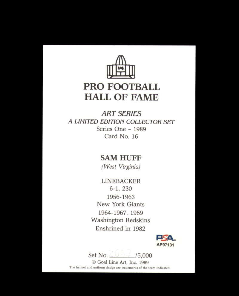 Sam Huff PSA DNA Signed Goal Line Art Card GLAC Autograph HOF 1982