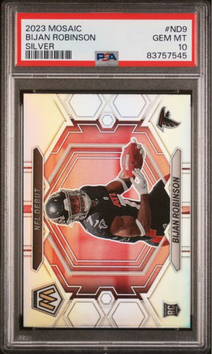 Graded 2023 Panini Mosaic Bijan Robinson #ND9 Silver Rookie RC Card PSA 10 Mint