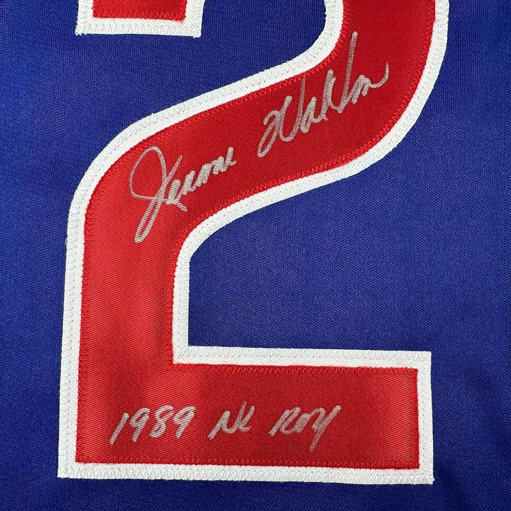 Framed Signed Jerome Walton 35x39 1989 NL ROY Blue Jersey JSA COA