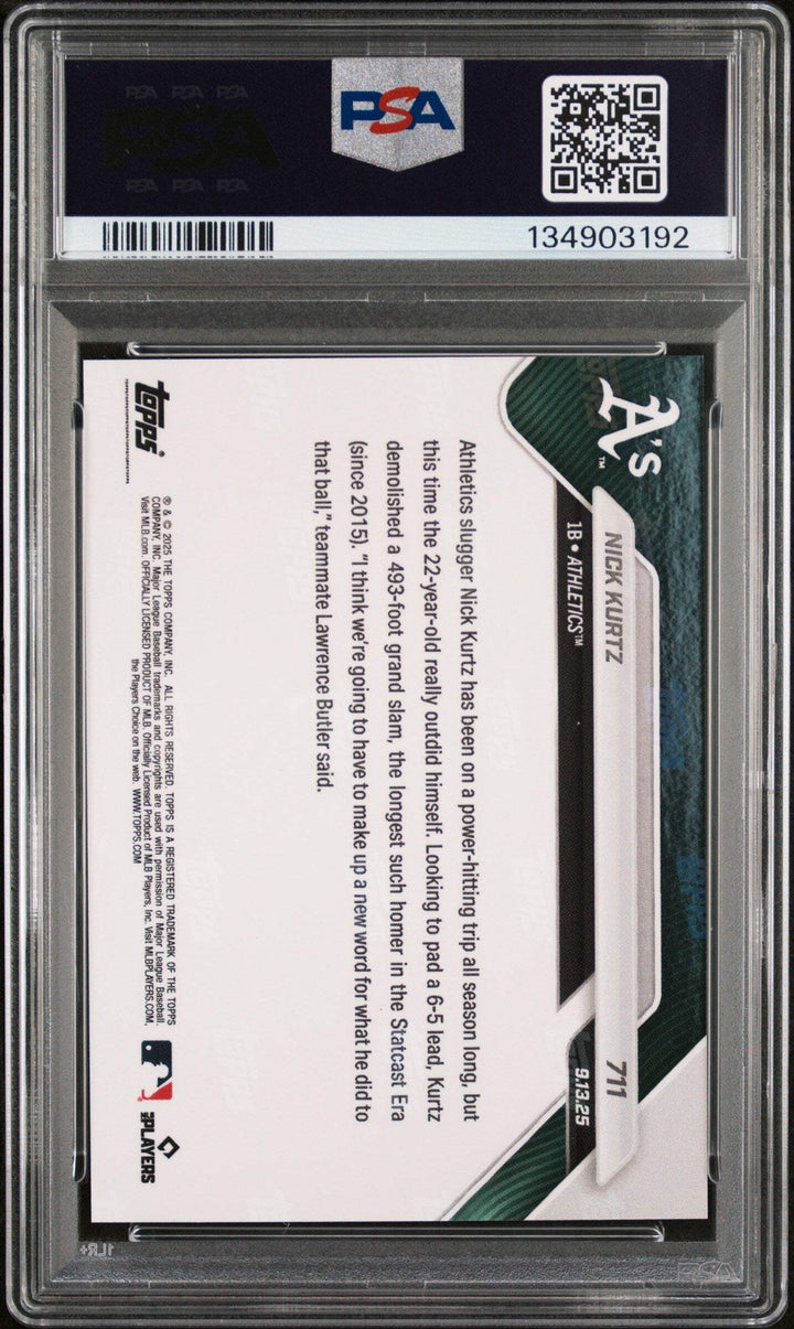 Graded 2025 Topps Now Nick Kurtz #711 Rookie RC Baseball Card PSA 10 Gem Mint