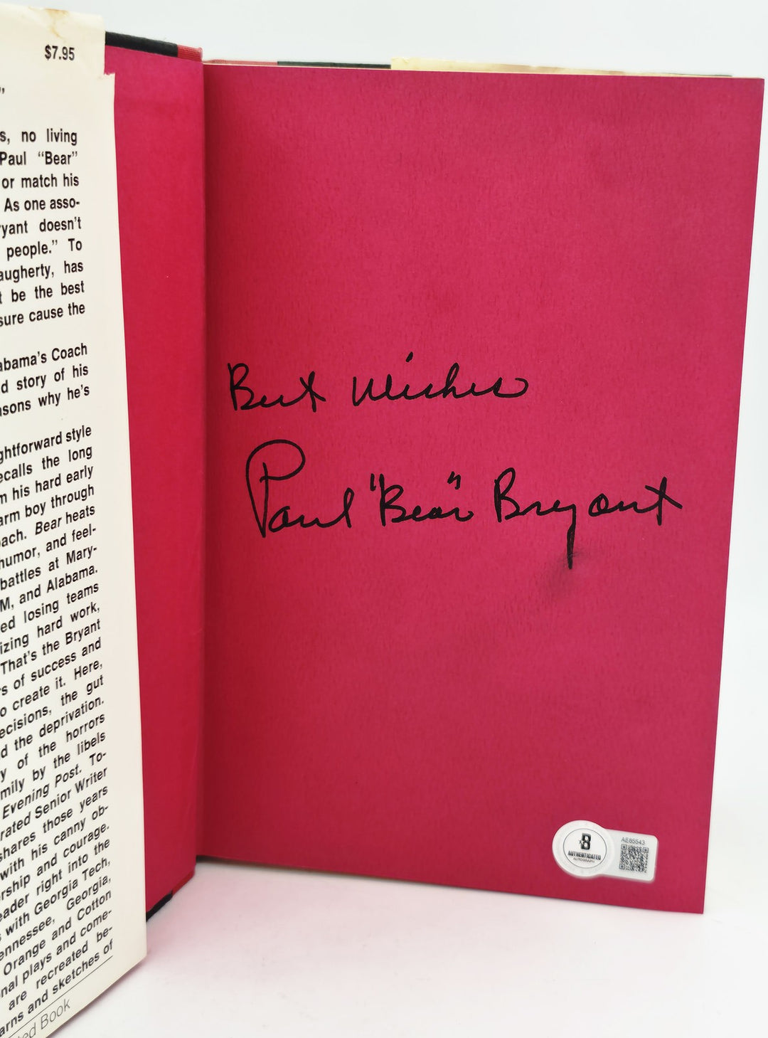 Paul Bear Bryant Signed Book Alabama Crimson Tide "Best Wishes" Beckett