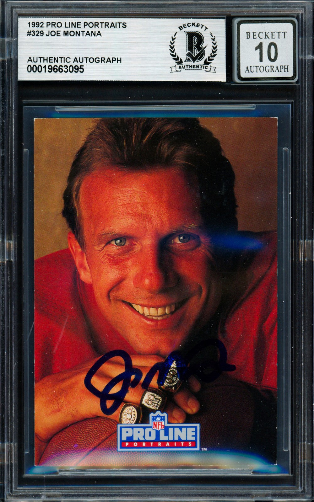 Joe Montana Signed 1992 Proline Portraits Card 329 49ers Auto GM 10 Beckett