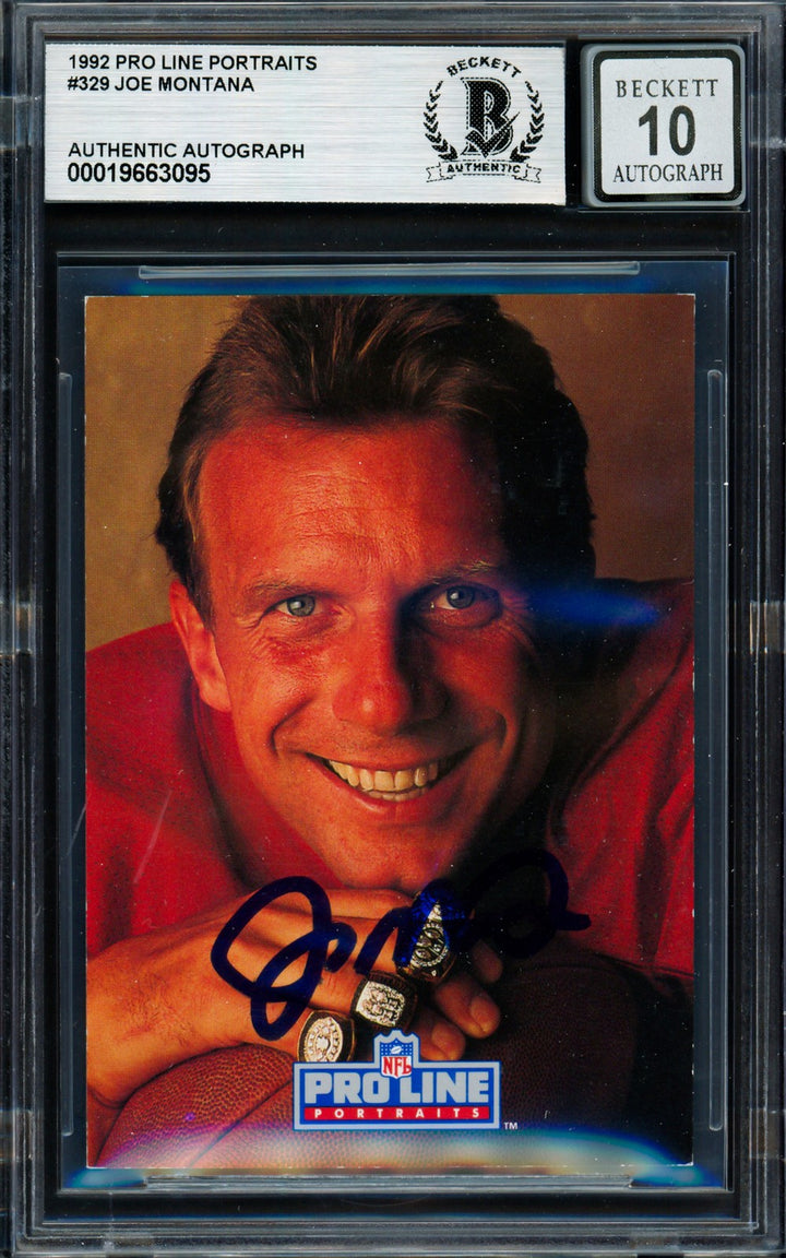 Joe Montana Signed 1992 Proline Portraits Card 329 49ers Auto GM 10 Beckett
