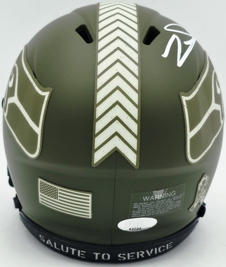 Zach Charbonnet Auto Seahawks Army Green Salute to Service Speed Mini Helmet MCS