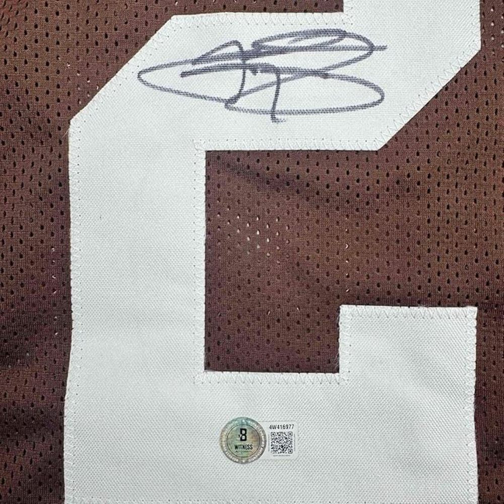 Framed Autographed/Signed Johnny Manziel 35x39 Cleveland Brown Jersey BAS COA
