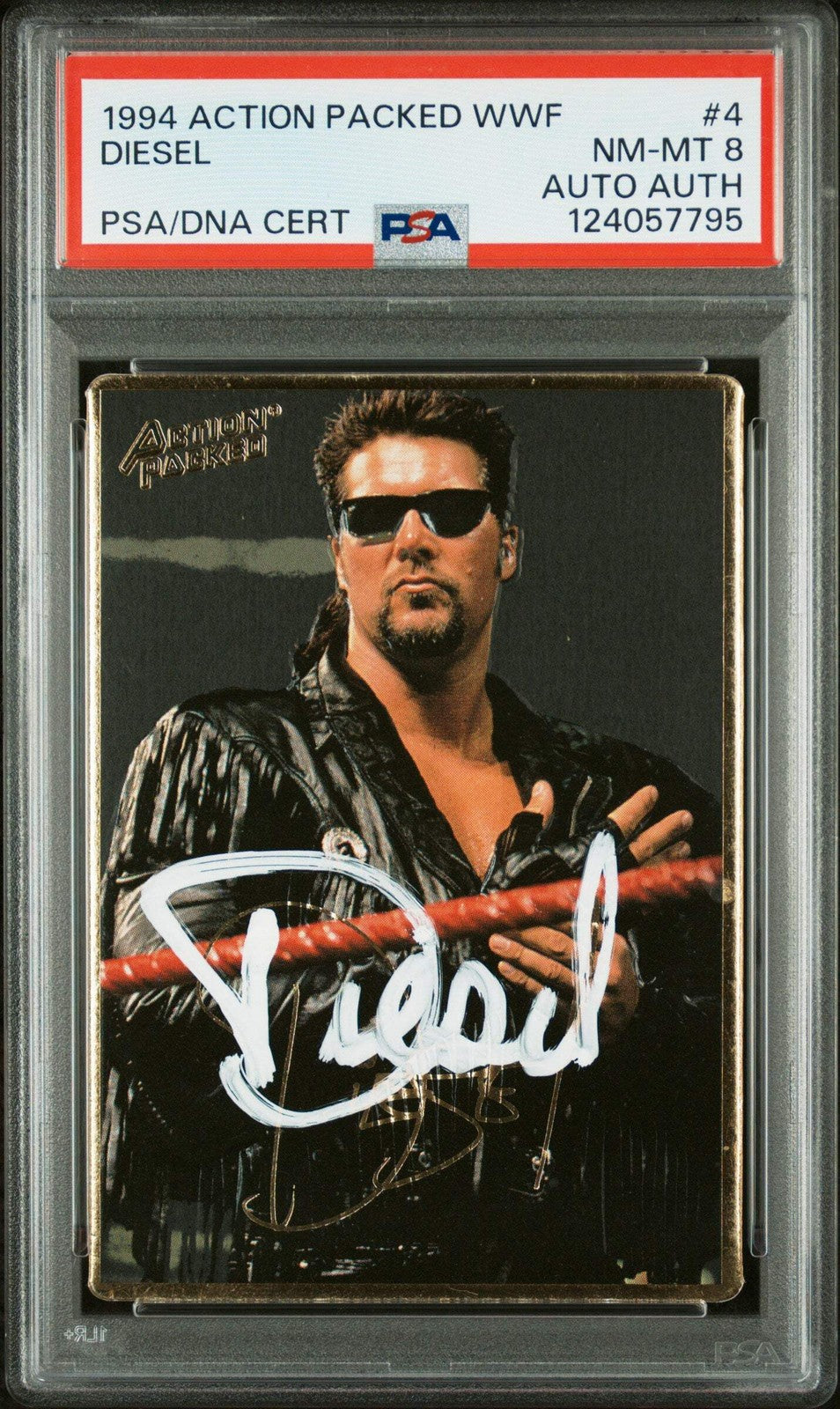 Graded 1994 Action Packed Kevin Nash Diesel #4 Rookie Card PSA 8 Card Auto AUTH
