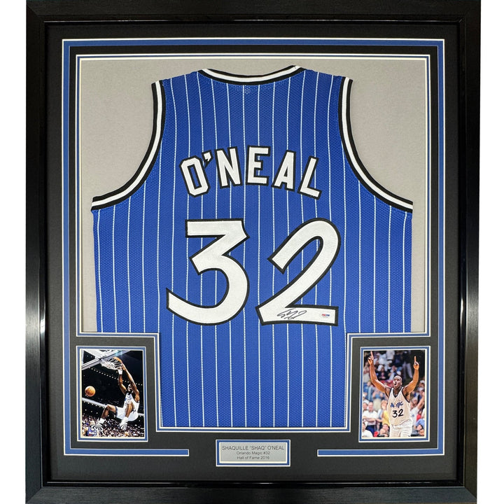 FRAMED Signed SHAQUILLE O'NEAL 35x39 Orlando Blue Jersey Beckett COA