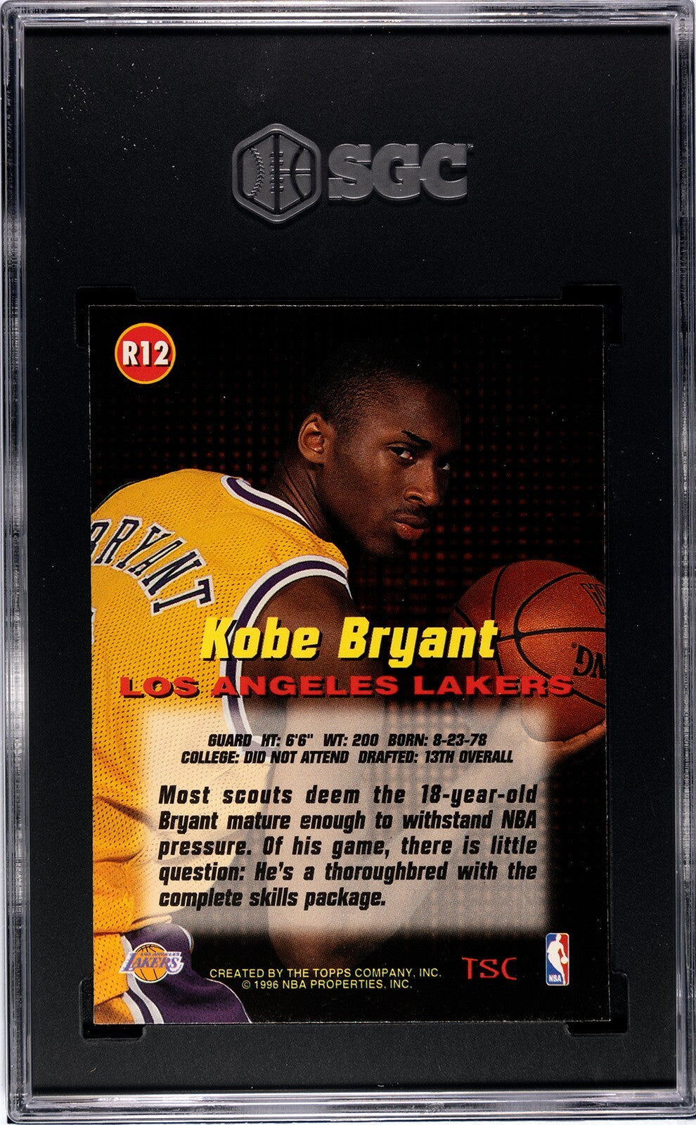 Kobe Bryant 1996-97 Topps Stadium Club Rookies Card (RC) #R12- SGC Graded 8.5 NM