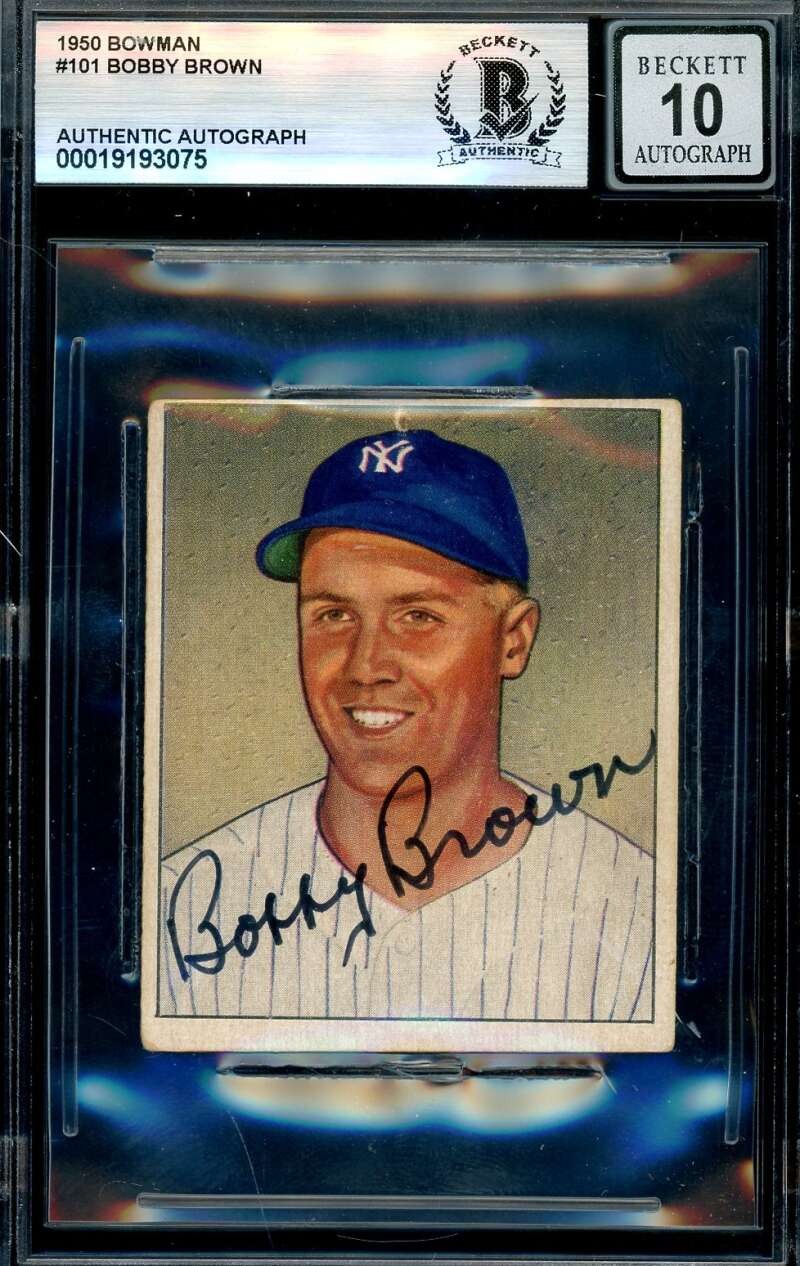 Bobby Brown Gem Mint 10 Beckett BAS Signed 1950 Bowman Autograph