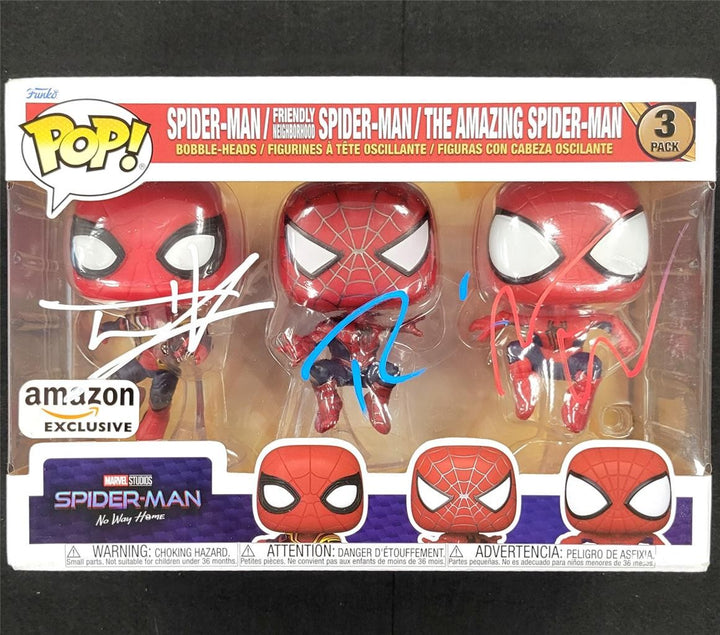 Tom Holland, Tobey Maguire, Andrew Garfield signed Spider-Man Funko BAS Beckett