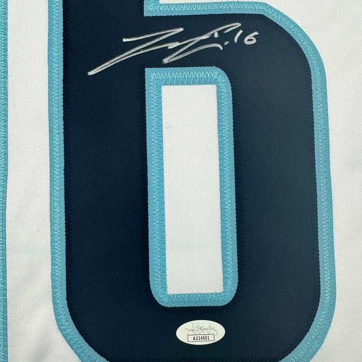 Framed Autographed/Signed Jared McCann 35x39 Seattle White Jersey JSA COA