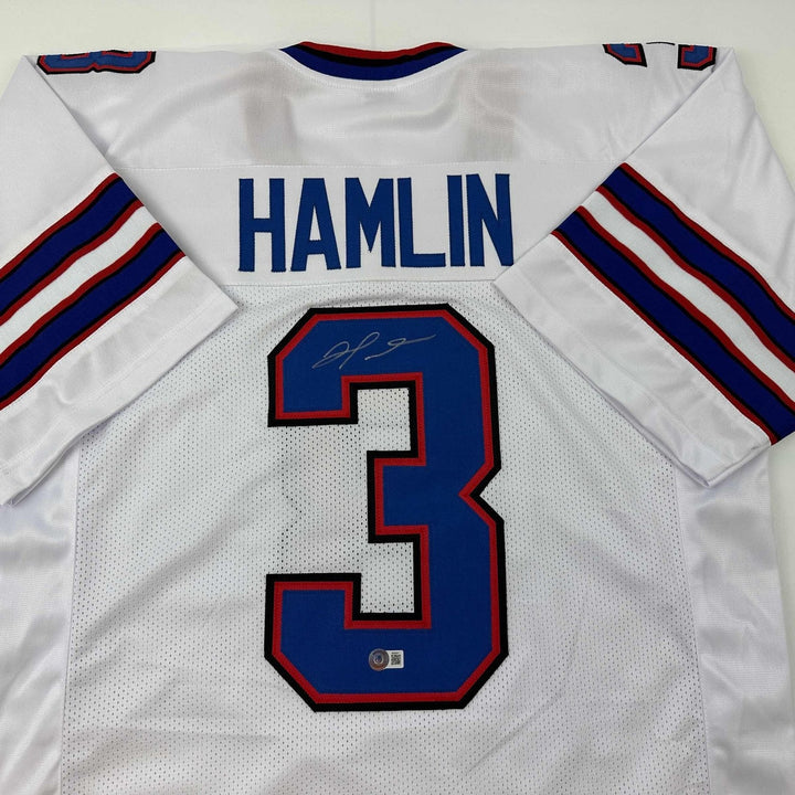 Autographed/Signed Damar Hamlin Buffalo White Jersey Beckett BAS COA