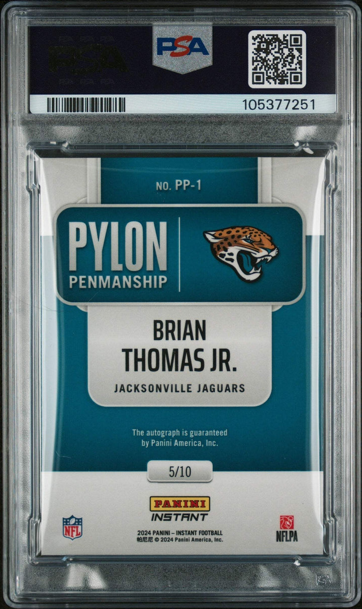 Graded 2024 Panini Instant Brian Thomas PP1 Pylon #/10 Rookie Card PSA Auth Auto