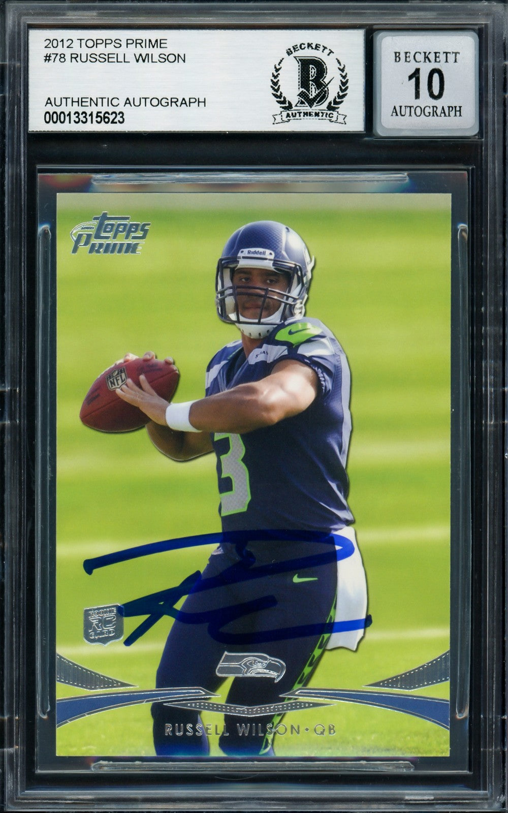 Russell Wilson Signed 2012 Topps Prime RC 78 Seattle Seahawks Auto GM 10 Beckett