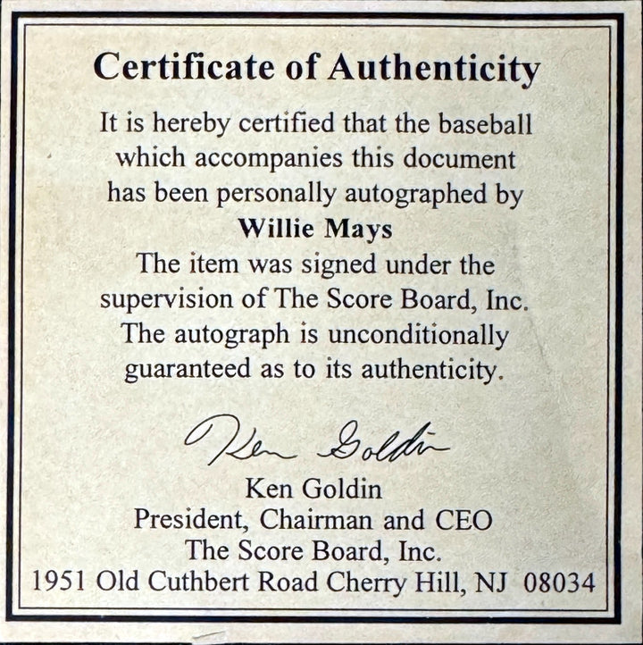 Willie Mays signed OFC Rawlings National League RONL Baseball toning Beckett Rev