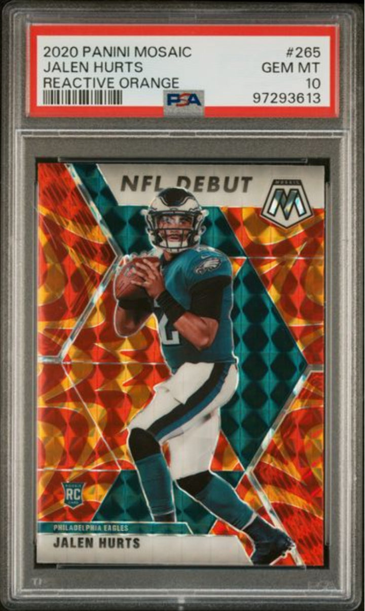 Graded 2020 Panini Mosaic Jalen Hurts #265 Reactive Orange Rookie RC Card PSA 10