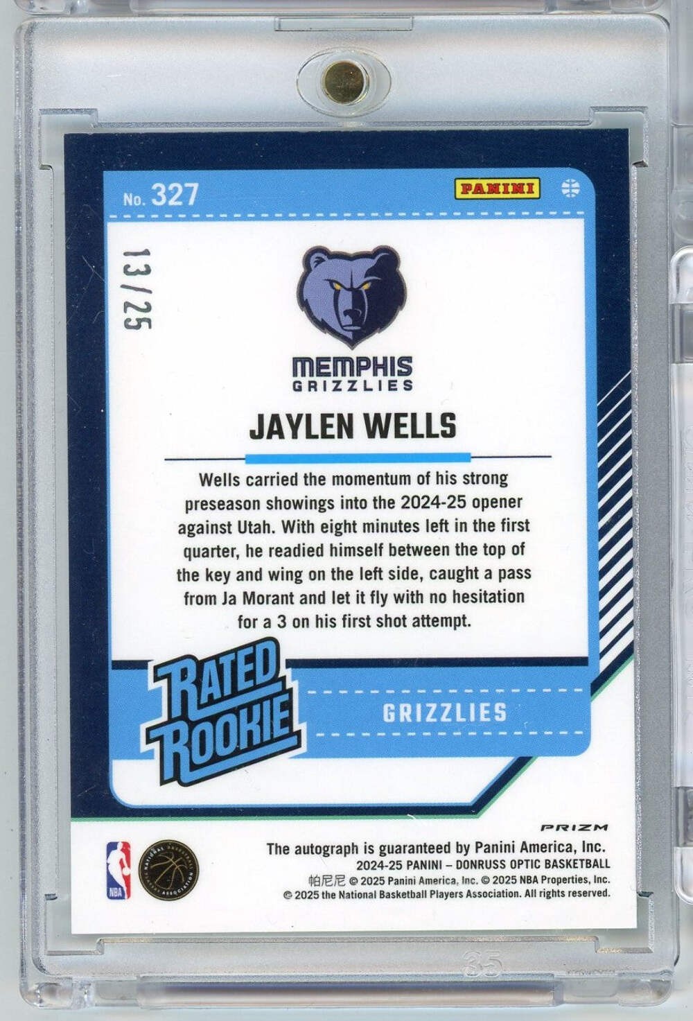 2024 Donruss Optic Jaylen Wells #327 /25 Green Scope Auto Rookie RC Card