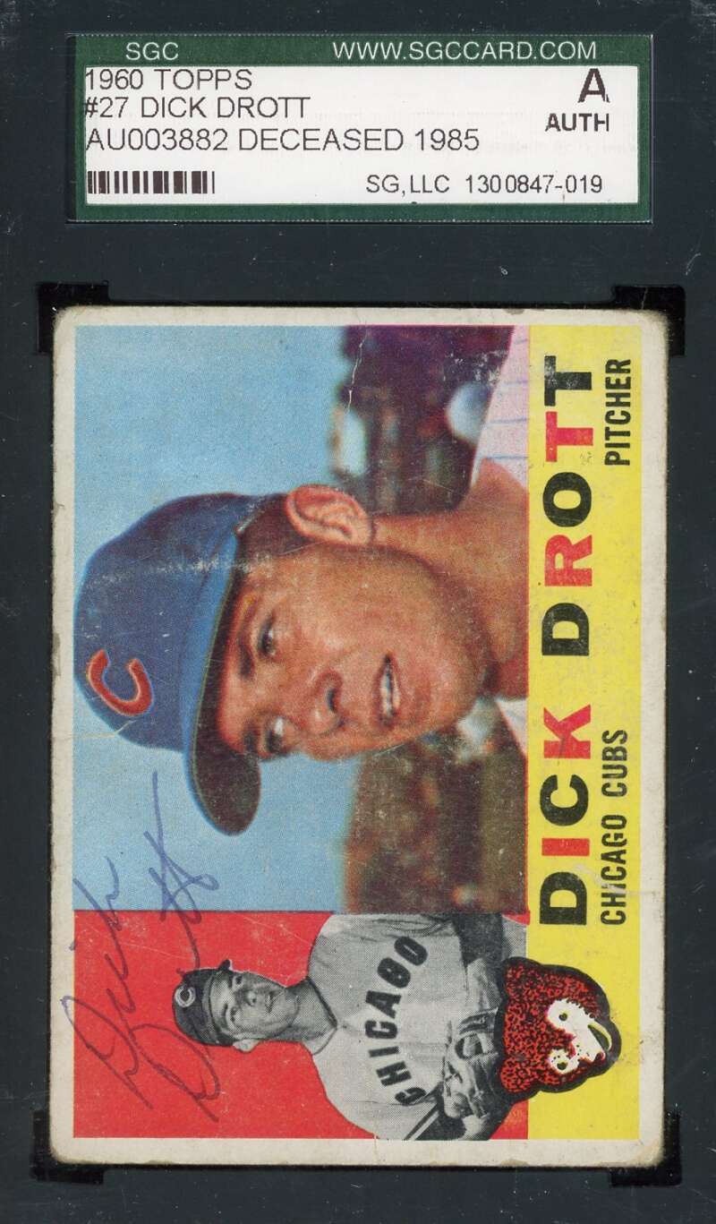 Dick Drott SGC Coa Signed 1960 Topps Autograph