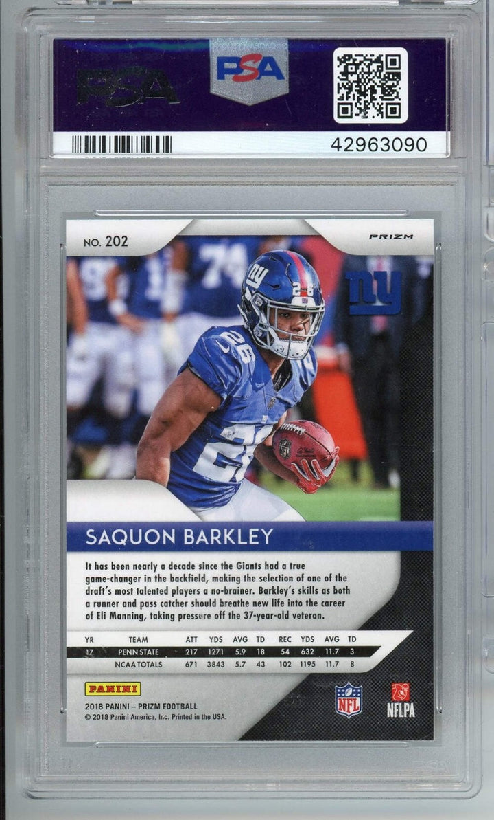 Graded 2018 Panini Prizm Disco Prizm Saquon Barkley #202 Rookie RC Card PSA 10