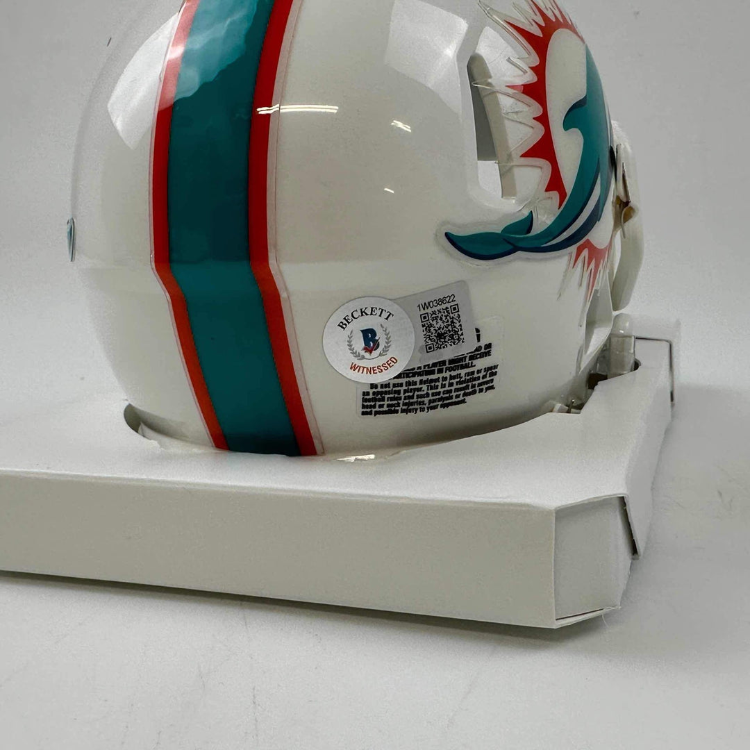 Autographed/Signed Raheem Mostert Miami Dolphins Mini Helmet Beckett BAS COA