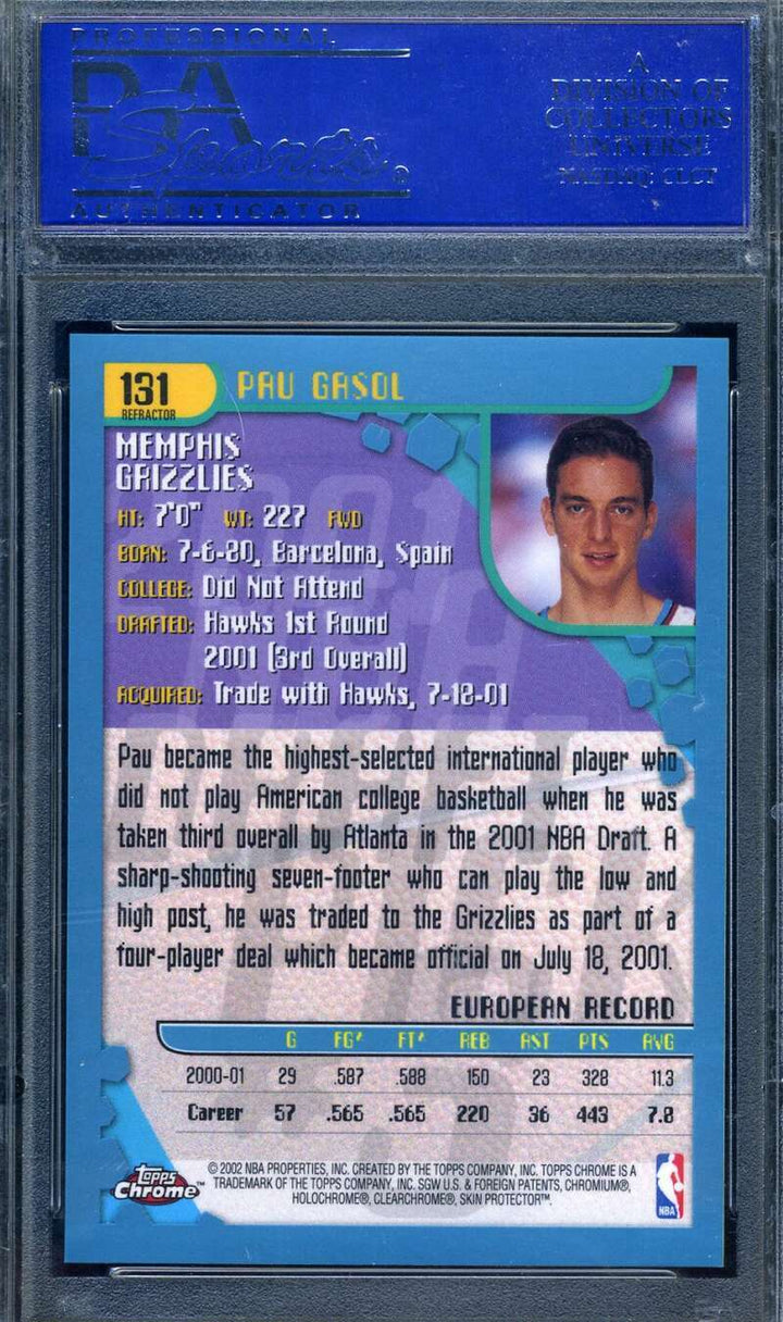 Pau Gasol Psa Mint 9 2001 Topps Chrome Refractor Rookie