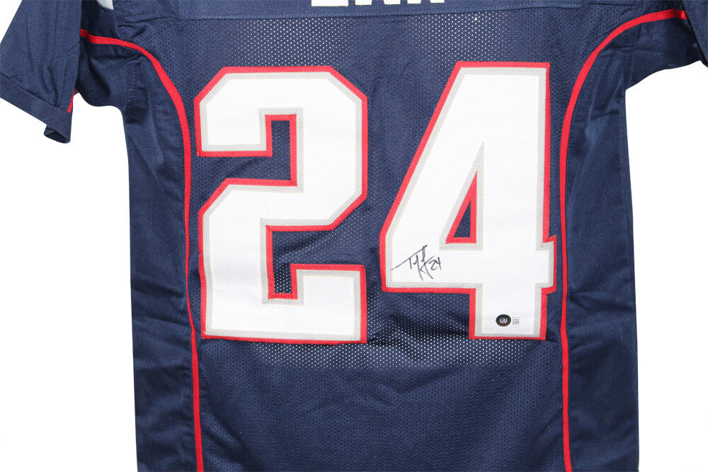 Ty Law Autographed/Signed Pro Style Blue XL Jersey BAS 33200