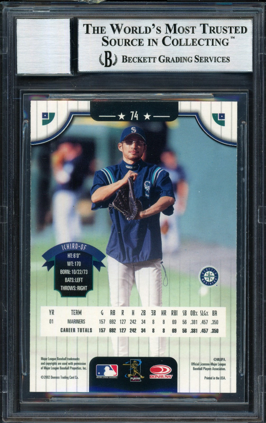 Ichiro Suzuki Signed 2002 Donruss Card 74 Mariners Auto 10 Beckett #12491132