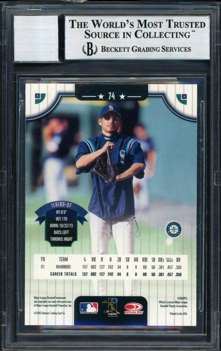 Ichiro Suzuki Signed 2002 Donruss Card 74 Mariners Auto 10 Beckett #12491132