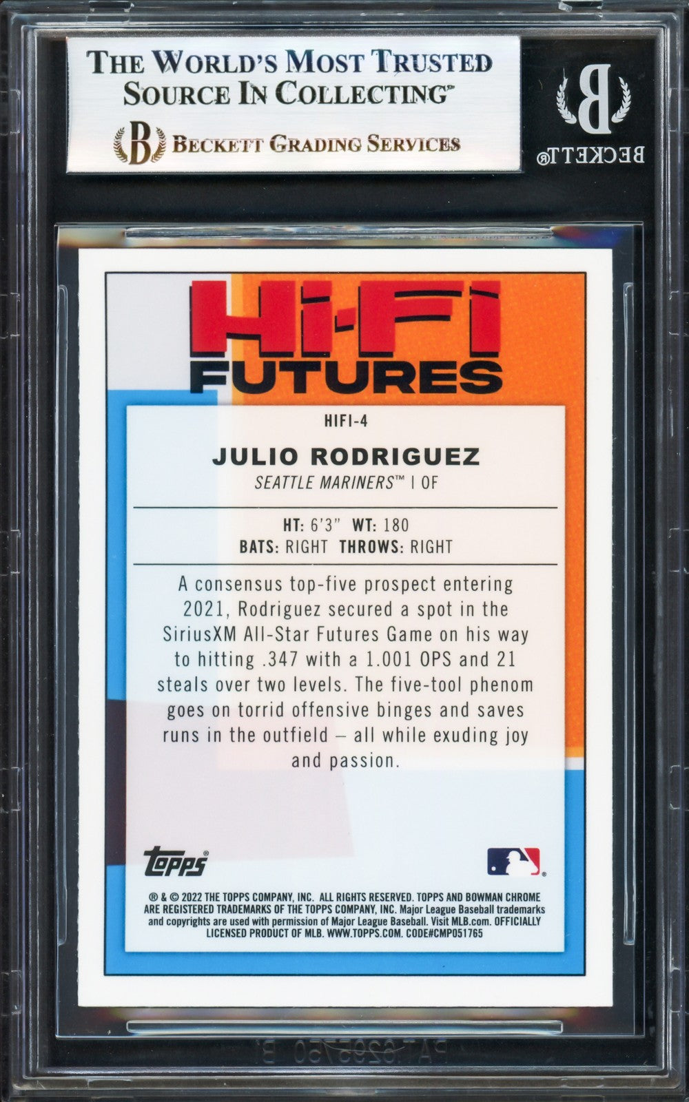 Julio Rodriguez Auto 2022 Bowman Chrome Hi-Fi Futures RC HIFI-4 Mariners Beckett