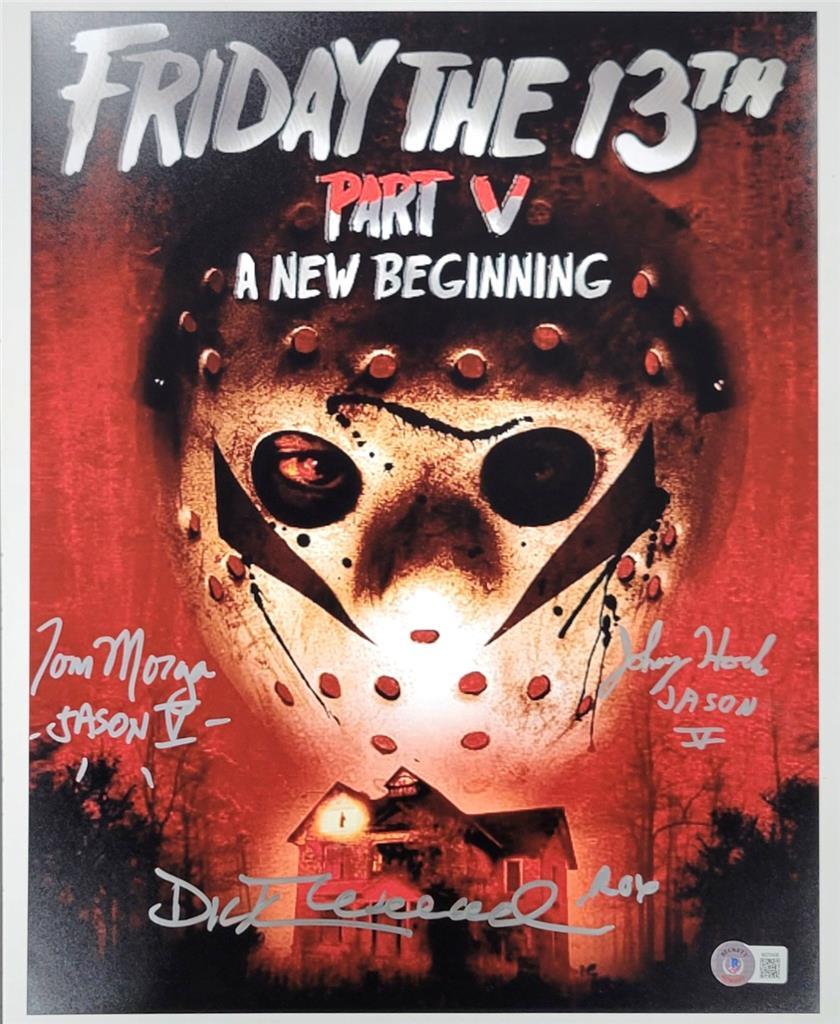 Tom Morga, Dick Wieand, Johnny Hock signed Friday the 13th 5 V 11x14 photo ~ JSA