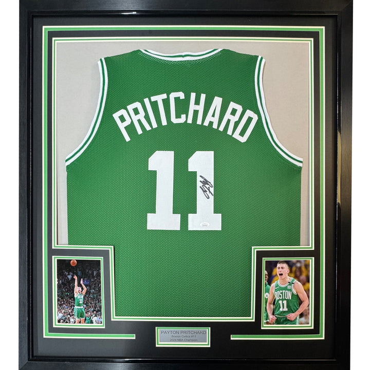 Framed Signed Payton Pritchard 35x39 Boston Green Jersey JSA COA