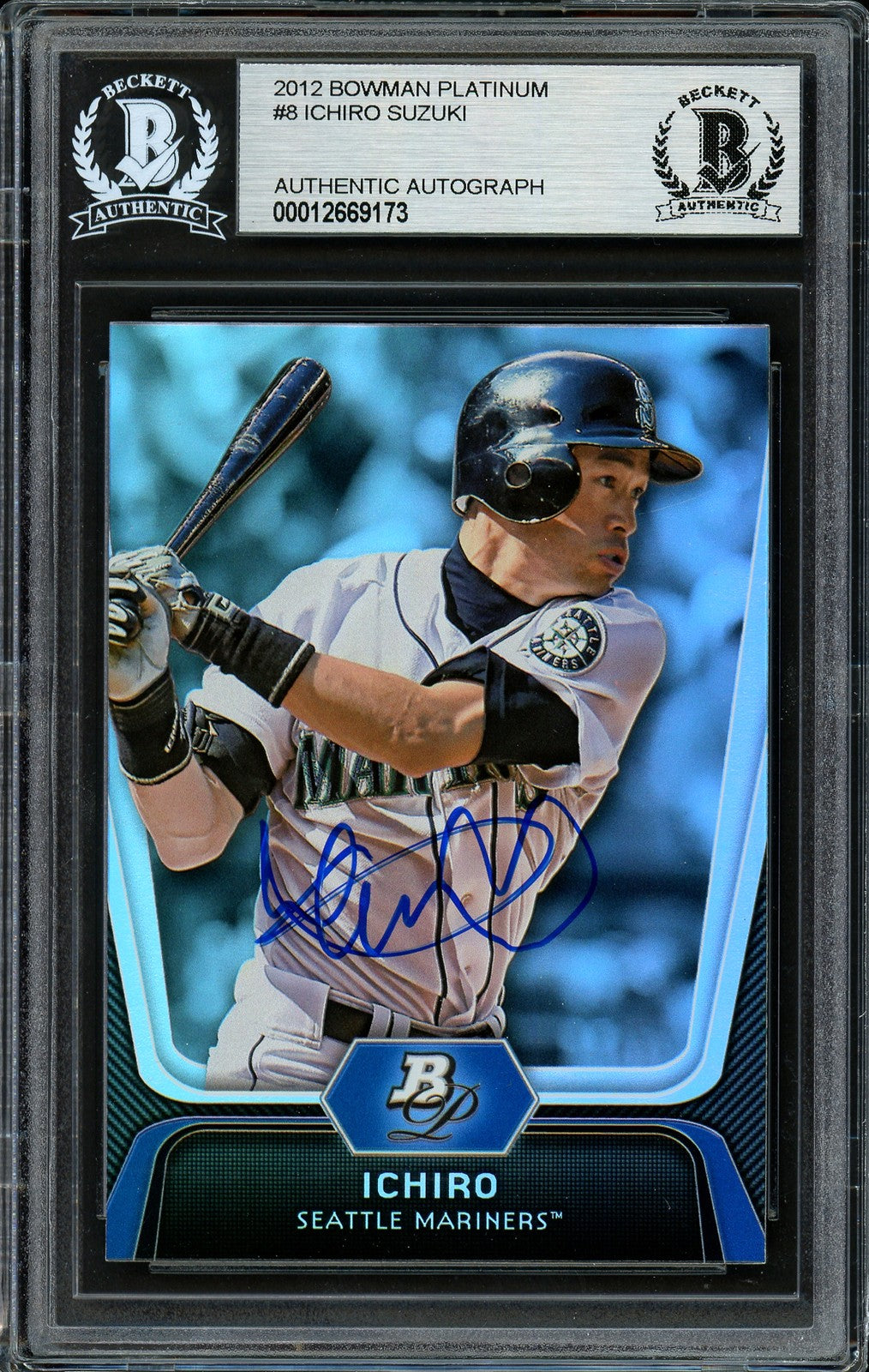 Ichiro Suzuki Signed 2012 Bowman Platinum Card 8 Seattle Mariners Beckett