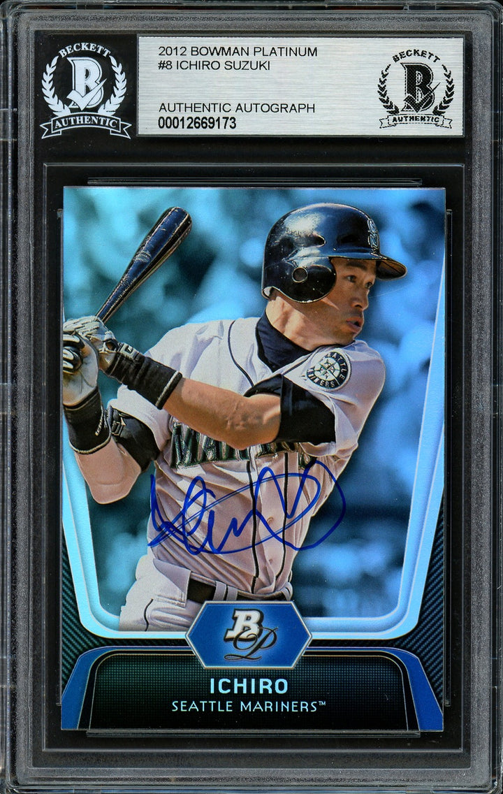 Ichiro Suzuki Signed 2012 Bowman Platinum Card 8 Seattle Mariners Beckett
