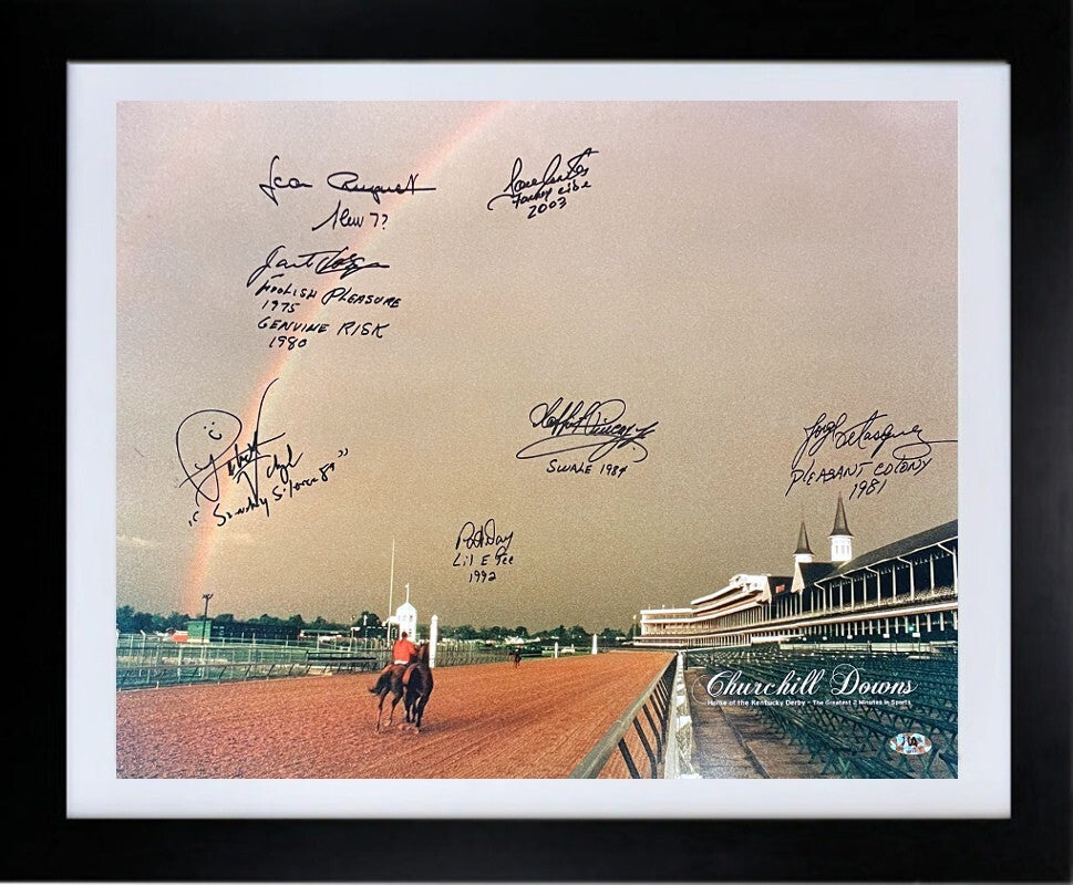 Churchill Downs Kentucky Derby Winners signed 16x20 Photo Framed 7 sigs- MAB