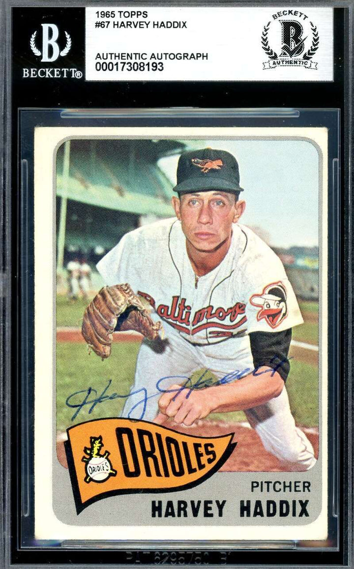 Harvey Haddix Beckett BAS Signed 1965 Topps Autograph