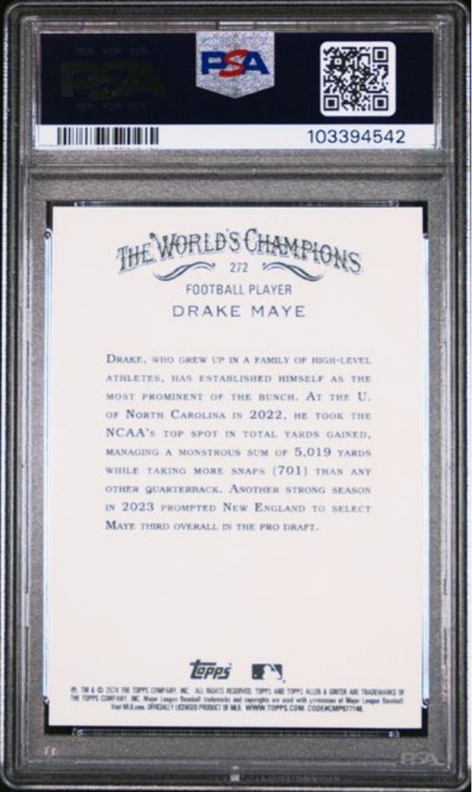 Graded 2024 Topps Allen & Ginter Drake Maye #272 Rookie RC Football Card PSA 10