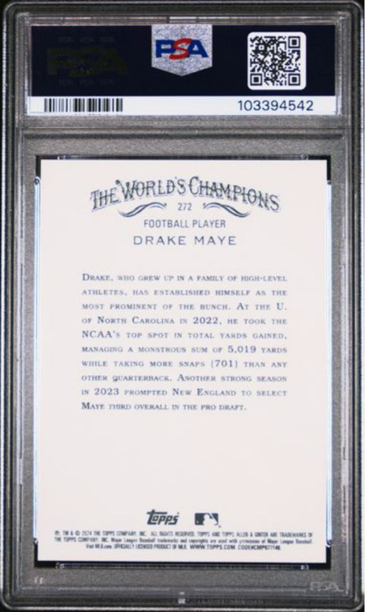 Graded 2024 Topps Allen & Ginter Drake Maye #272 Rookie RC Football Card PSA 10
