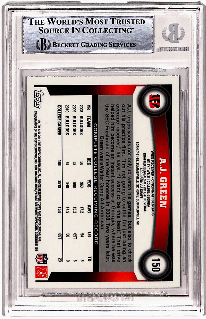 AJ Green Autographed 2011 Topps Chrome #150 Rookie Card Beckett Slab 40746